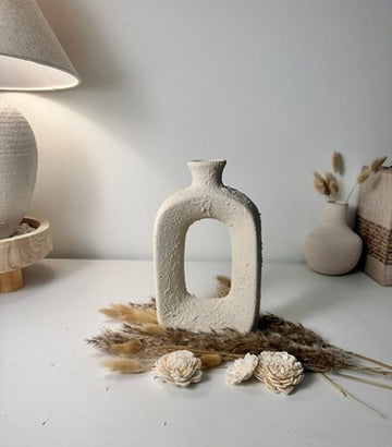 Minimalist Textured Hand-Painted Ceramic Vase 9.5" tall - Cream