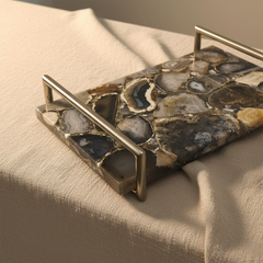 Gemstone mosaic style tray with Gold handle