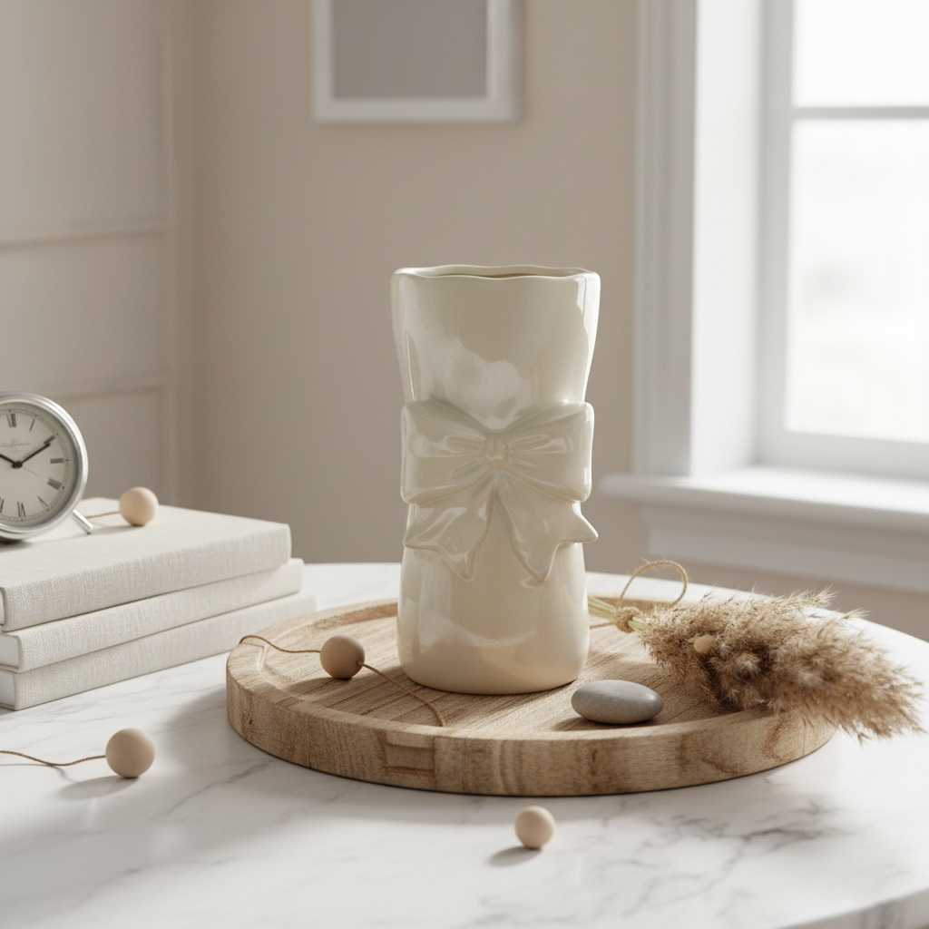 Bow Ceramic Vase with Bow 8” tall