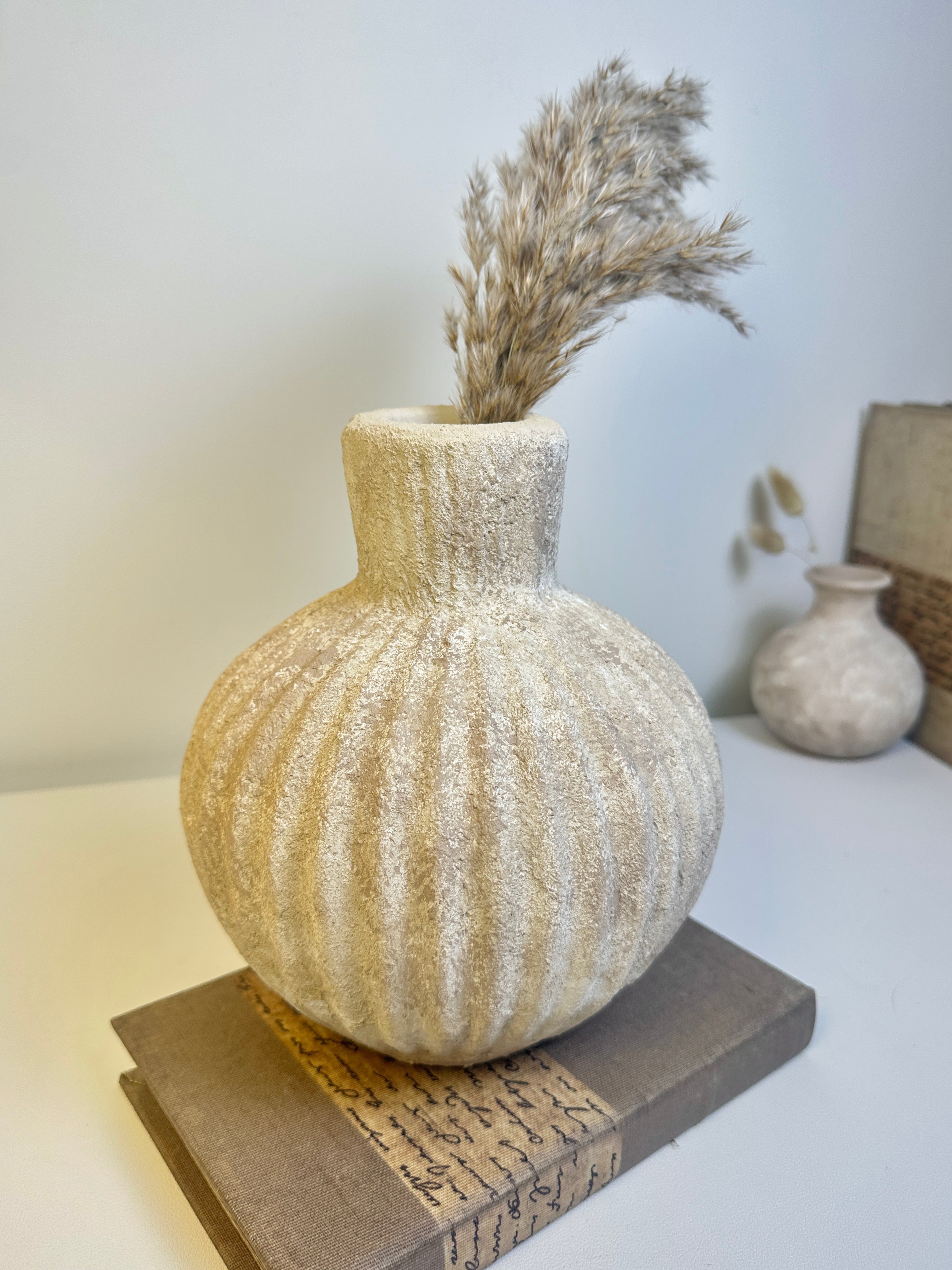Handmade Decorative Ceramic Vase 8” tall - beige washed