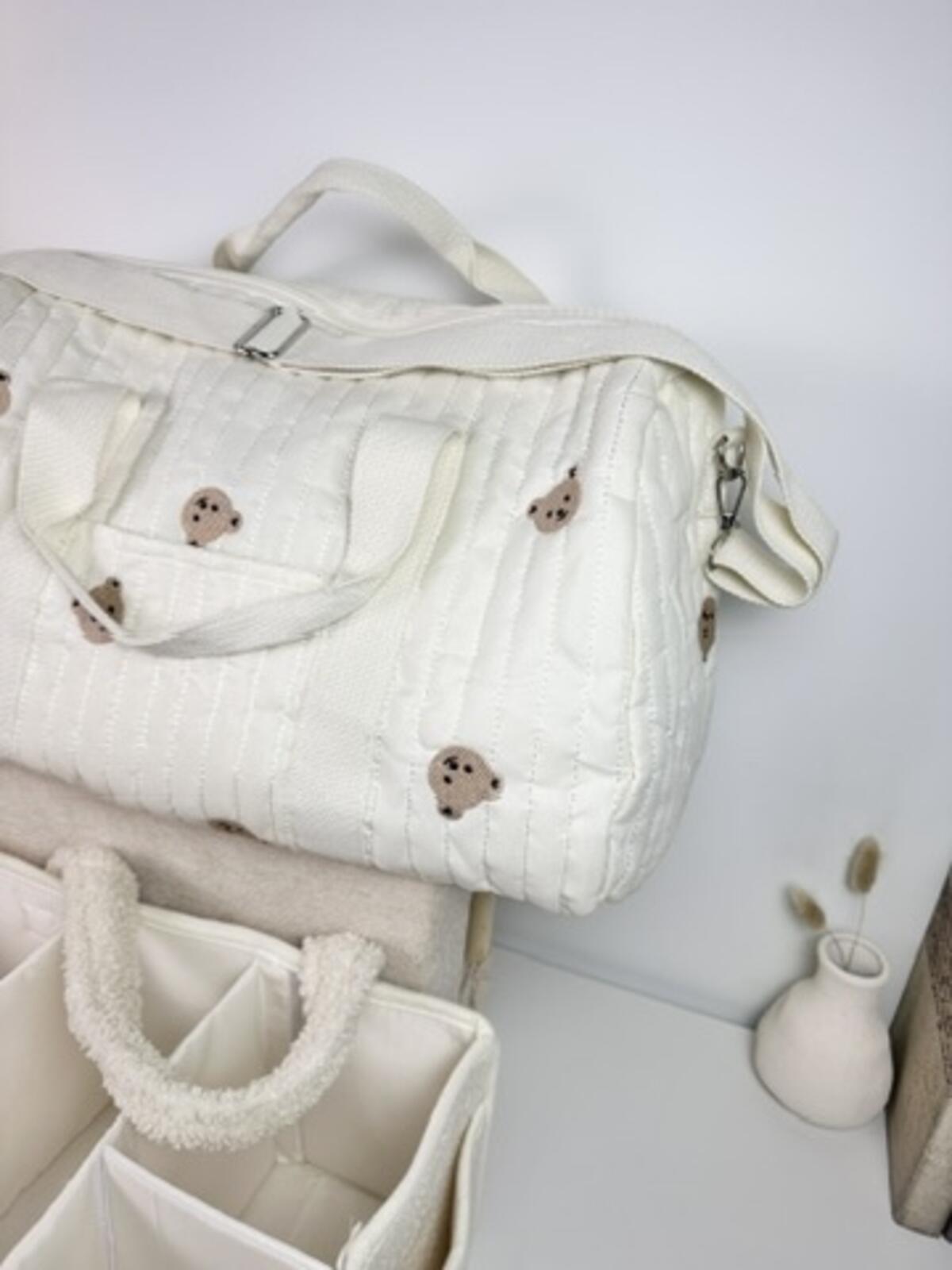 Set of 2 Travel Bag with Strap and Caddy Diaper Bag for Baby Essentials - Cream