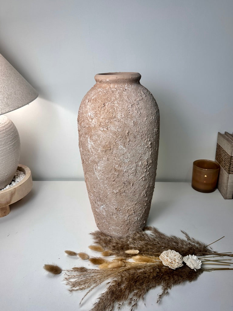Minimalist Vase 18" tall Textured Hand-painted Ceramic  - Tan wash