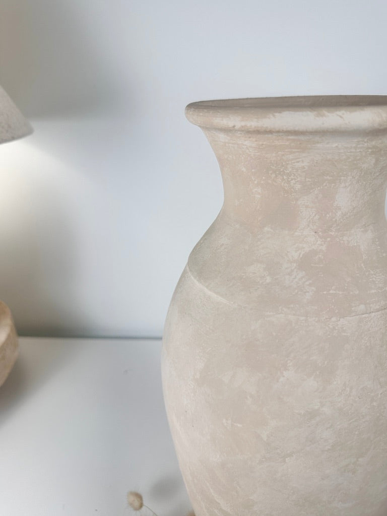 Roman Style Ceramic Vase Hand-painted  16" tall - Light Beige/Sand washed