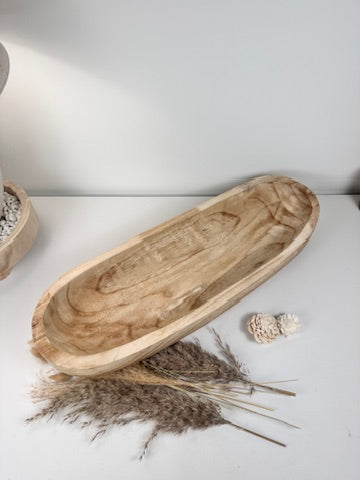 Rustic farmhouse style decorative paulownia tray 16.5” long - Beige