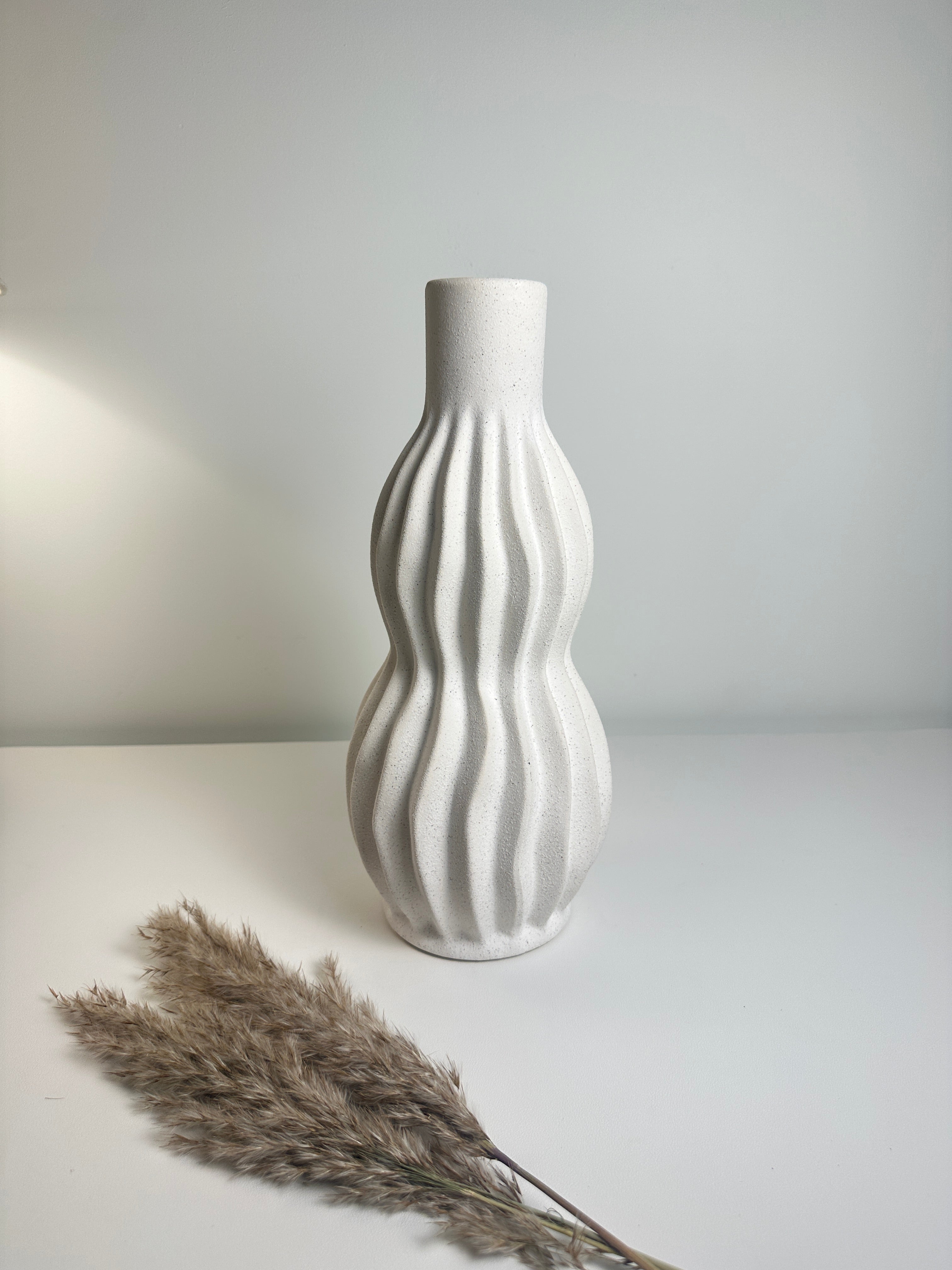 Minimalist Modern Ceramic Stripes Vase - White 14"