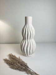 Minimalist Modern Ceramic Stripes Vase - White 14"