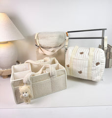 Set of 3 Stroller Bag, Crossbody Bag and Caddy Diaper Bag for Baby Essentials - Cream