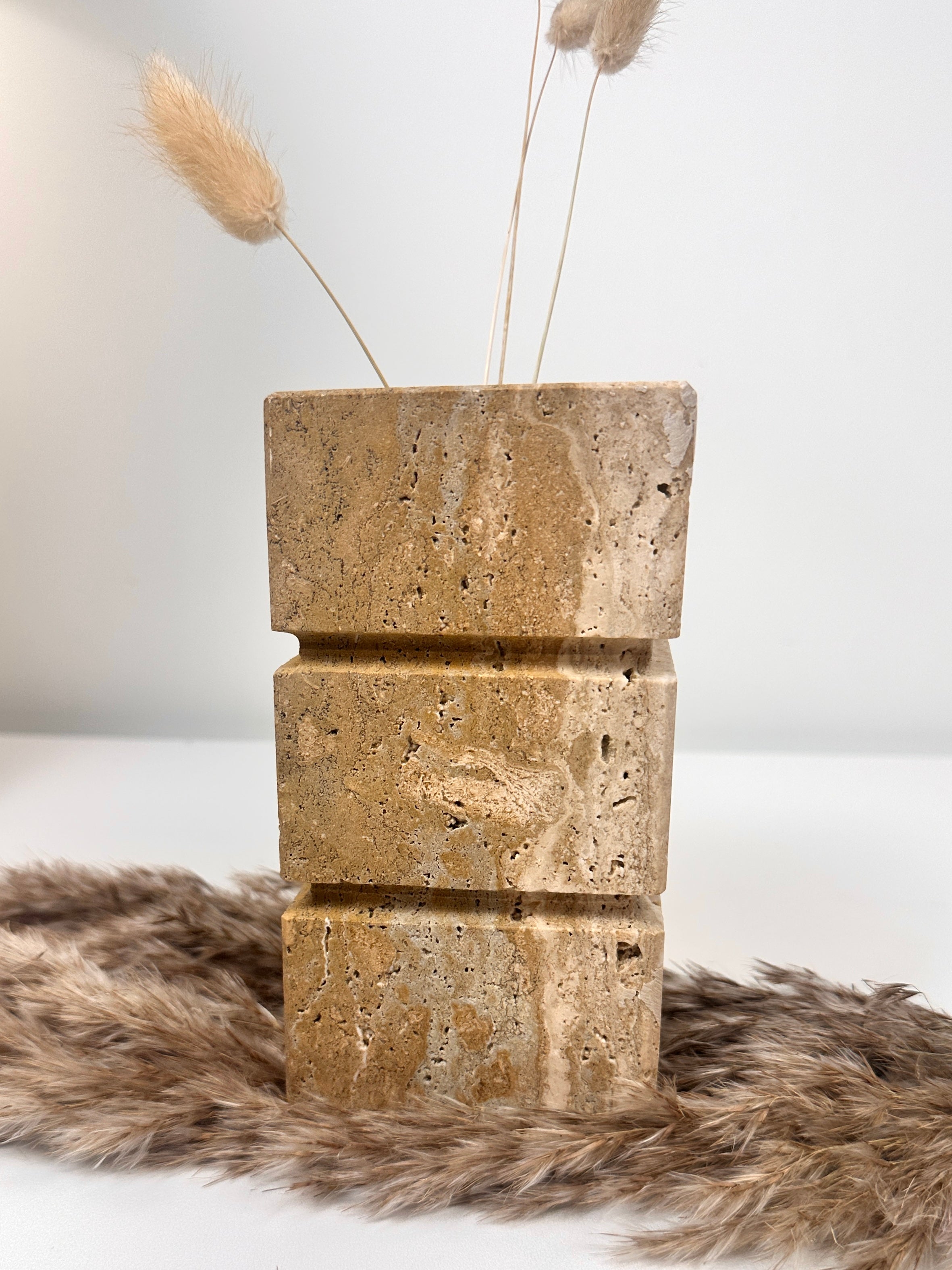Handcrafted Organic Natural Stone Vase 6“ - Beige & Tan