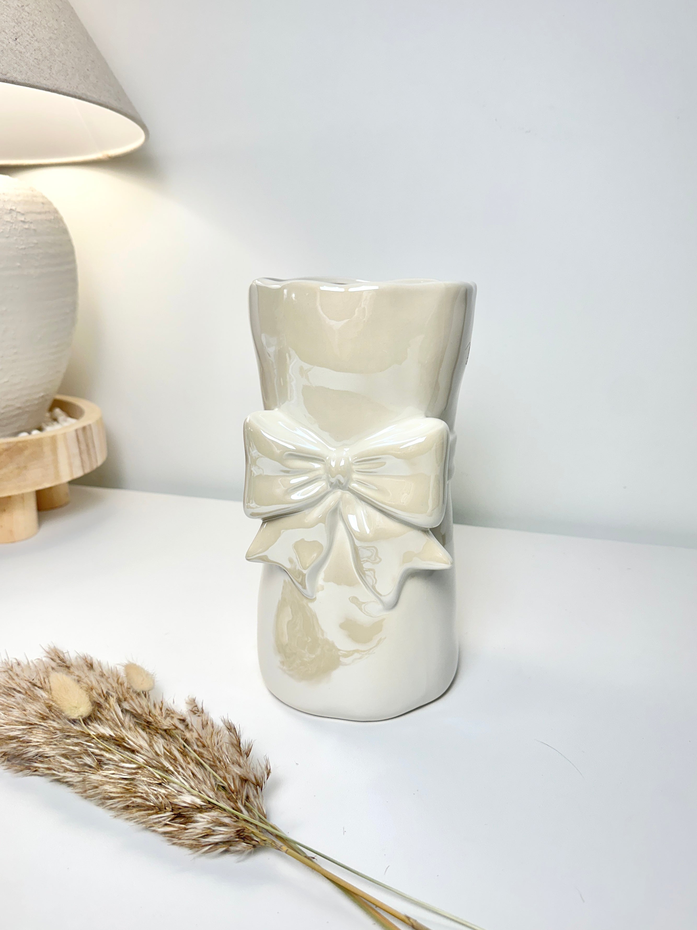 Bow Ceramic Vase with Bow 8” tall