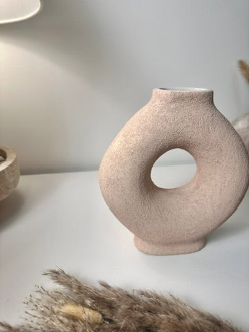 Terracotta Ceramic Textured Donut Vase 9.5" tall