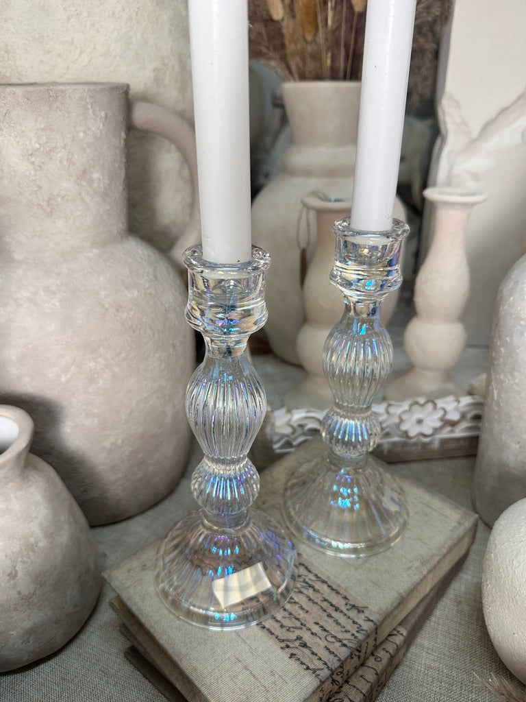 Elegant Iridescent Candle Holder Set of 2 - 10" tall