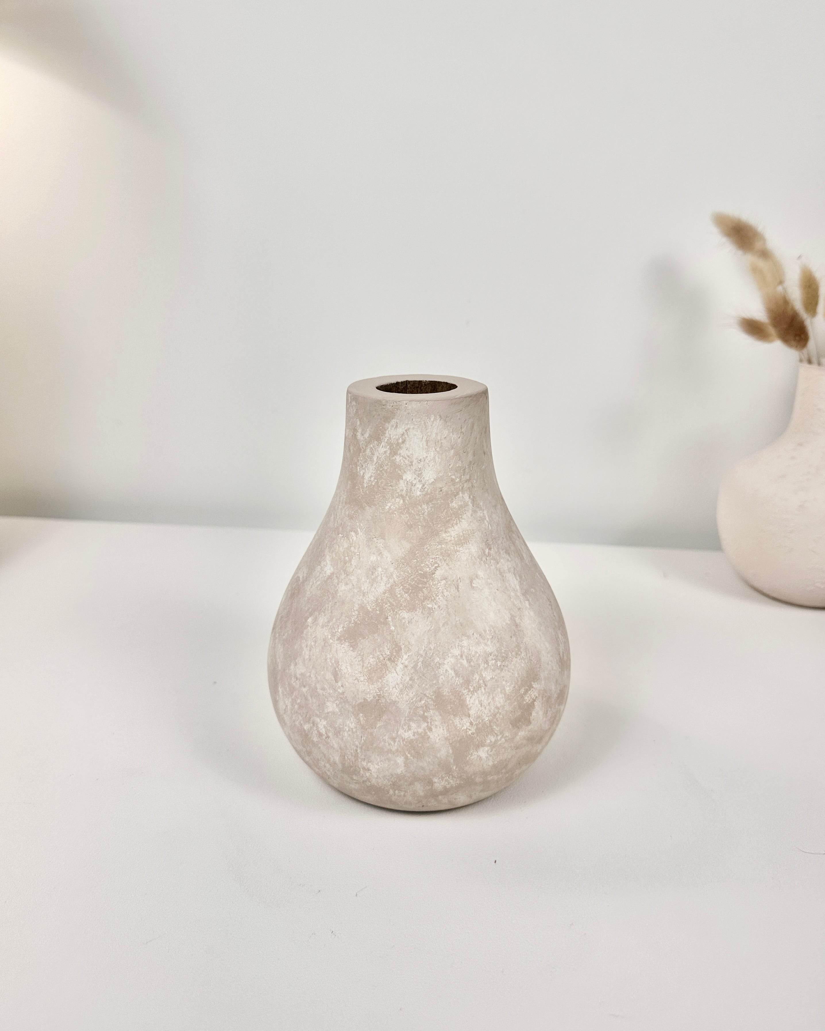 Rustic Beige Wash Wood Vase 6.5" tall