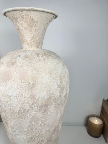 Minimalist Textured Hand-painted Ceramic Floor Vase 25" tall - cream/off-white