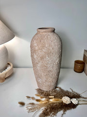 Minimalist Vase 18" tall Textured Hand-painted Ceramic  - Tan wash