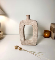 Rustic Hand-Painted Textured Vase 10" tall - Beige Wash