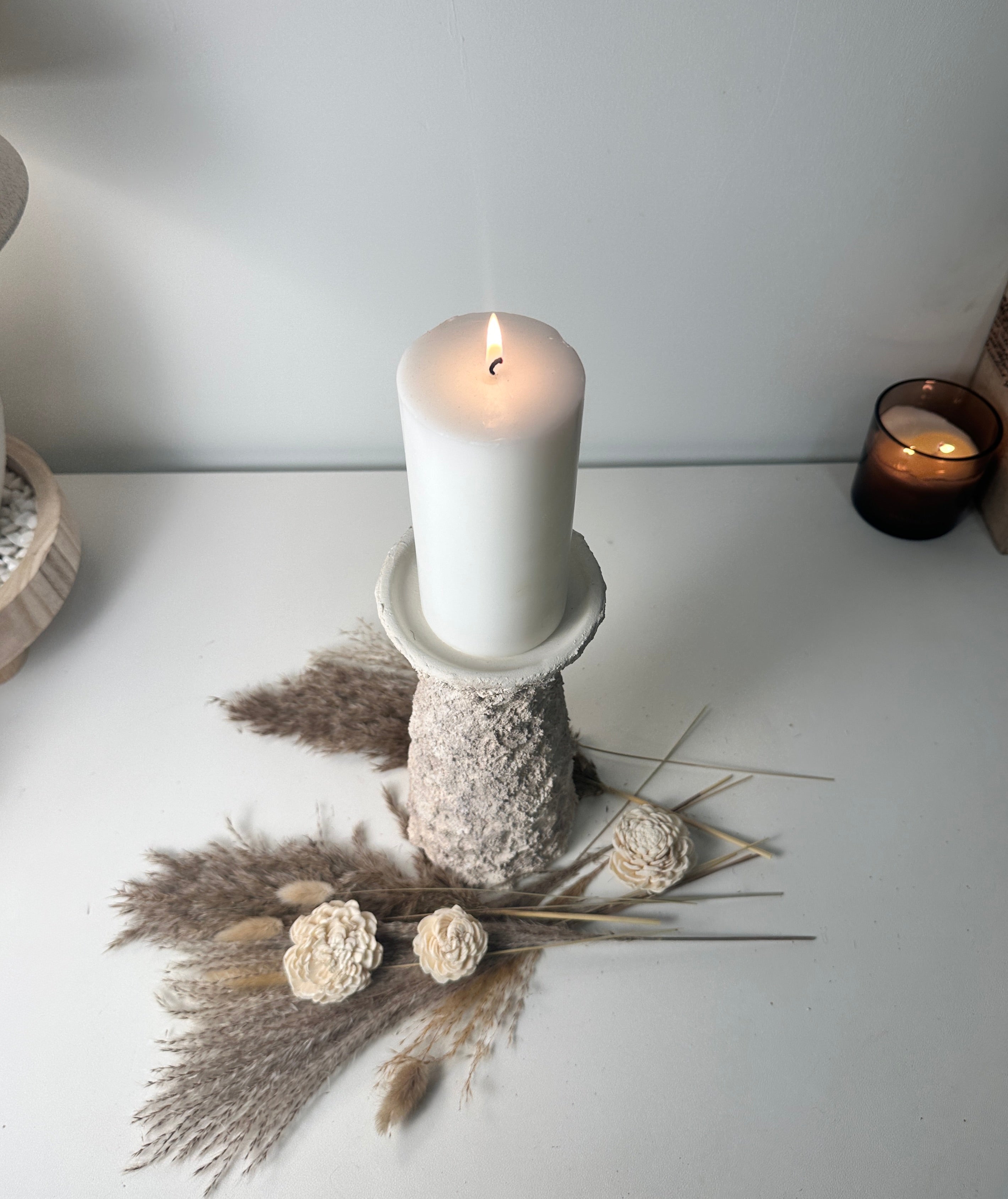 10'5  Minimalist Abstract Textured Candle Holder for Candlestick and Pillar Candle 10'5 tall - Cream wash