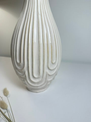 Contemporary Ceramic Ribbed Arc Vase 14"- White