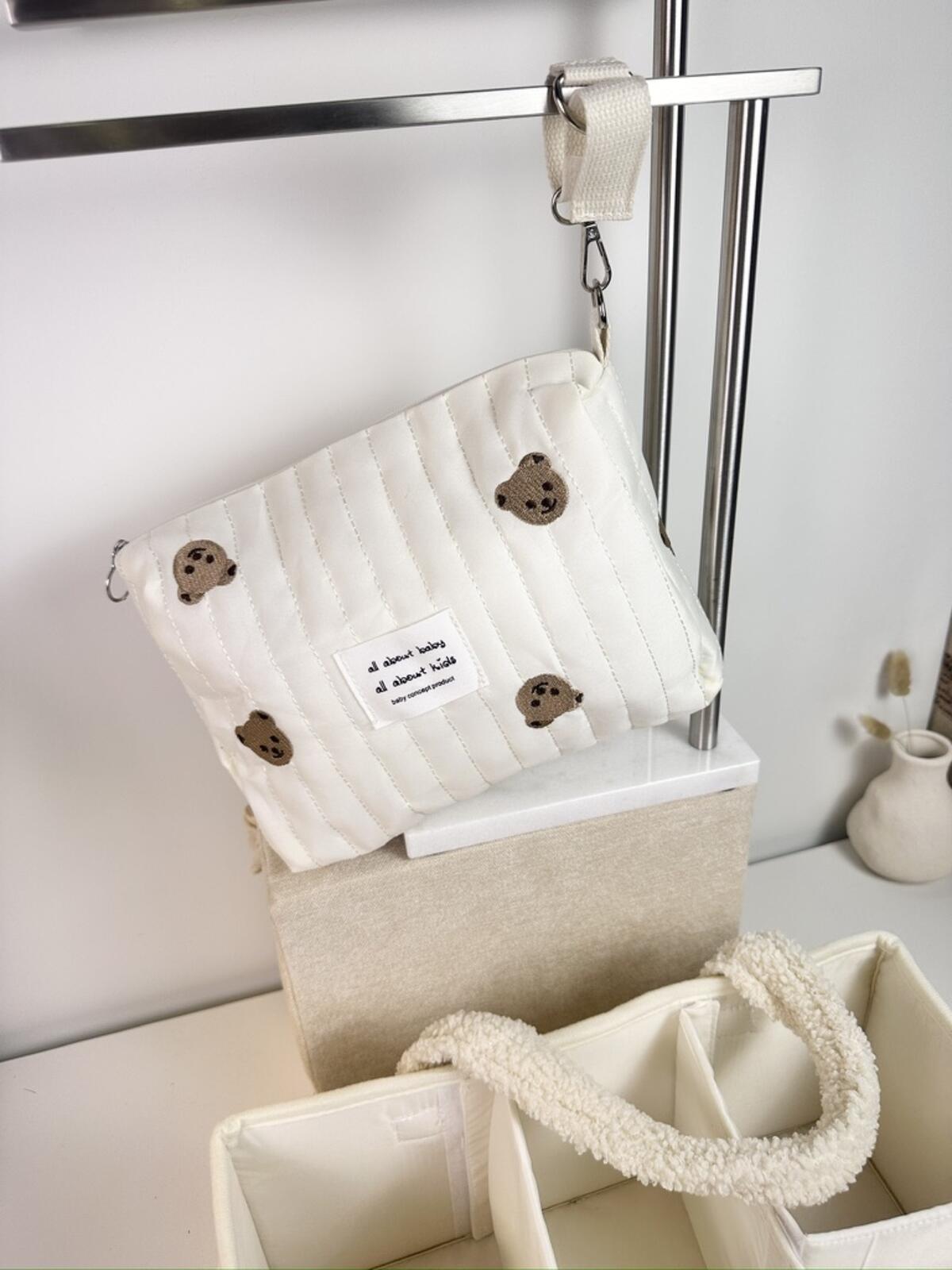 Set of 2 Pouch Bag One Handle and Caddy Diaper Bag for Baby Essentials - Cream