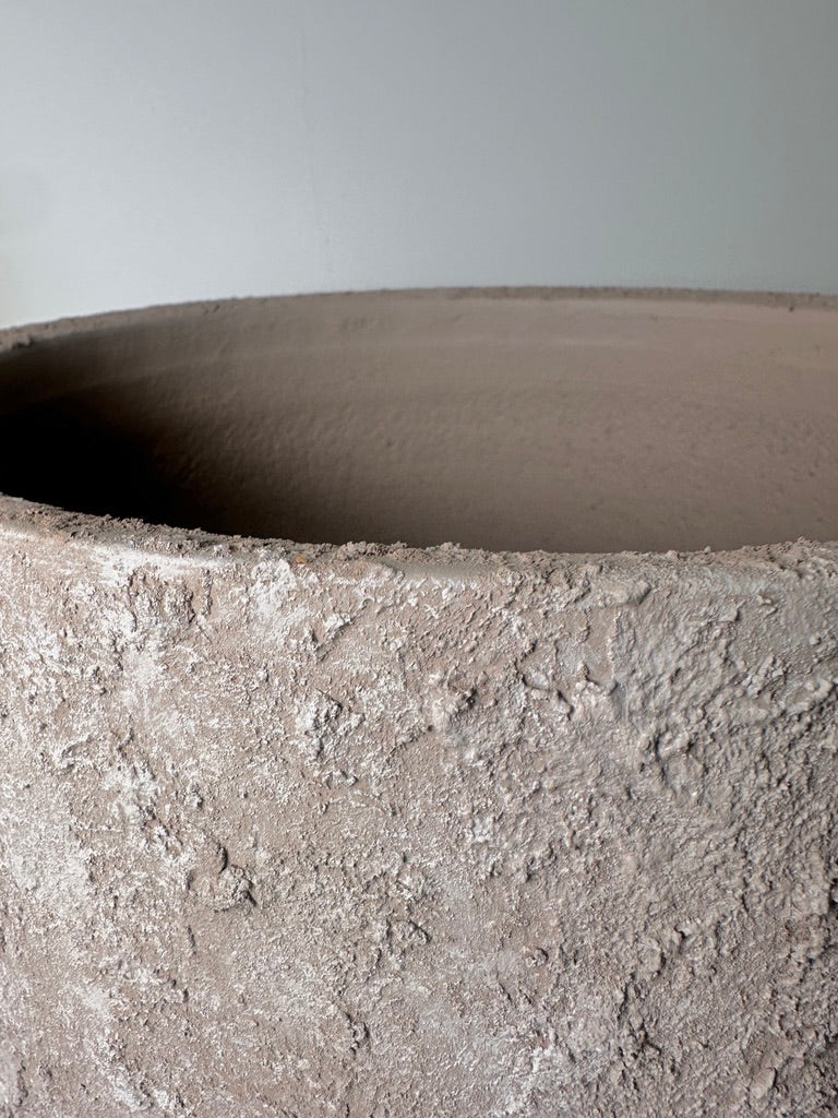 13.5" Minimalist Hand-Painted & Textured Planter Pot with Drainage Hole - Beige Wash