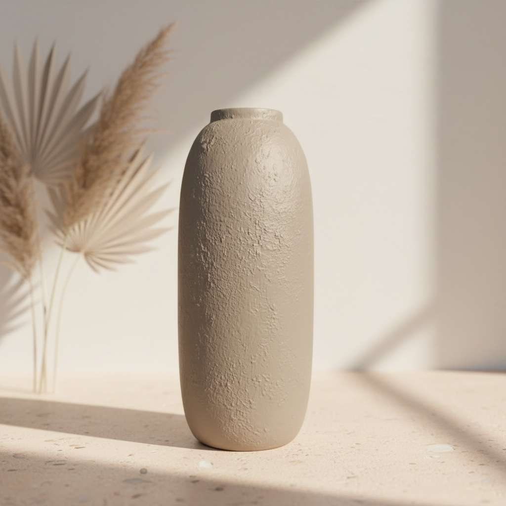 Minimalist Textured Ceramic Tan Beige Vase 12"