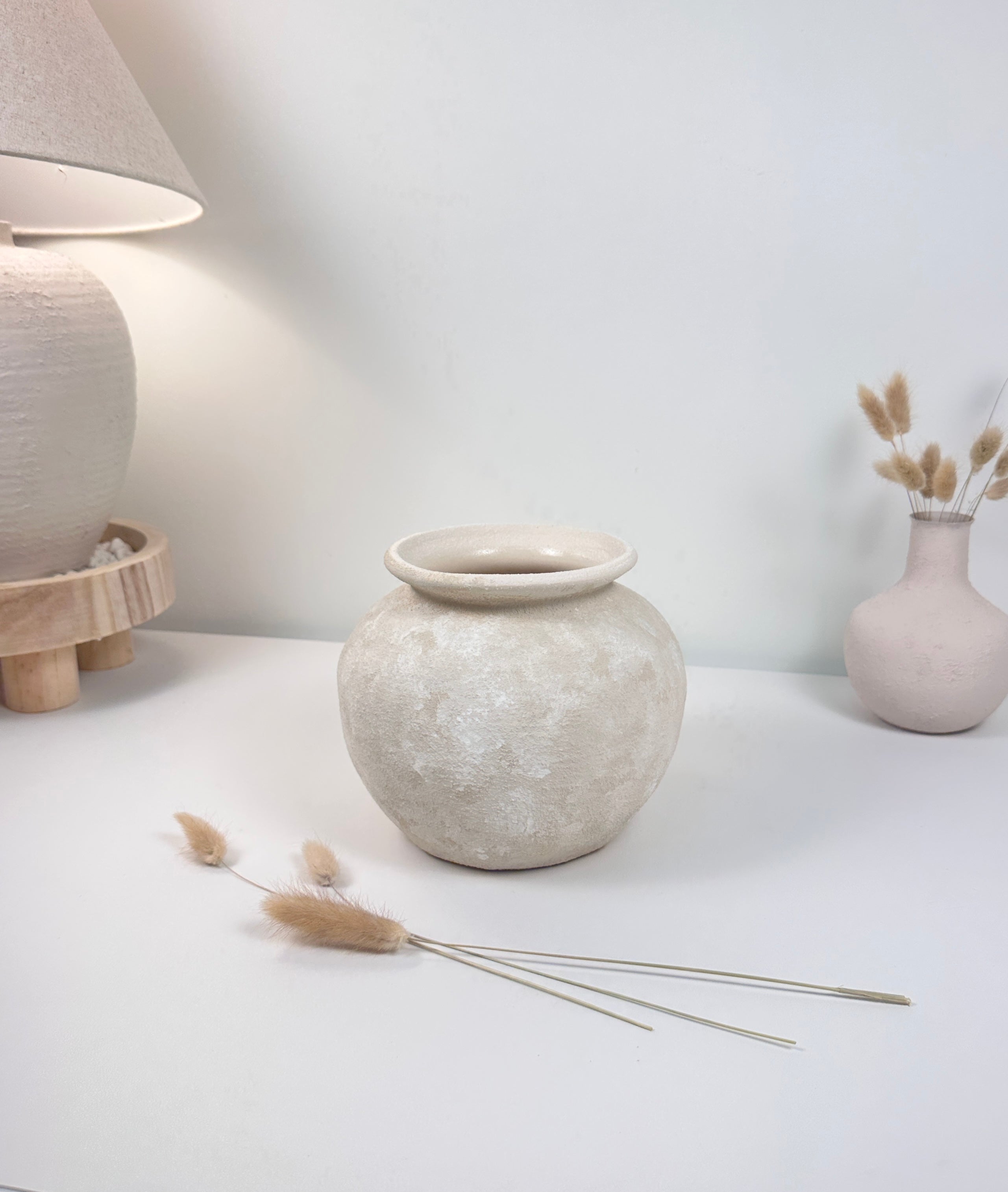 Minimalist Cream washed Vase 6.5" tall (8x8x6.5" dia 3.7")