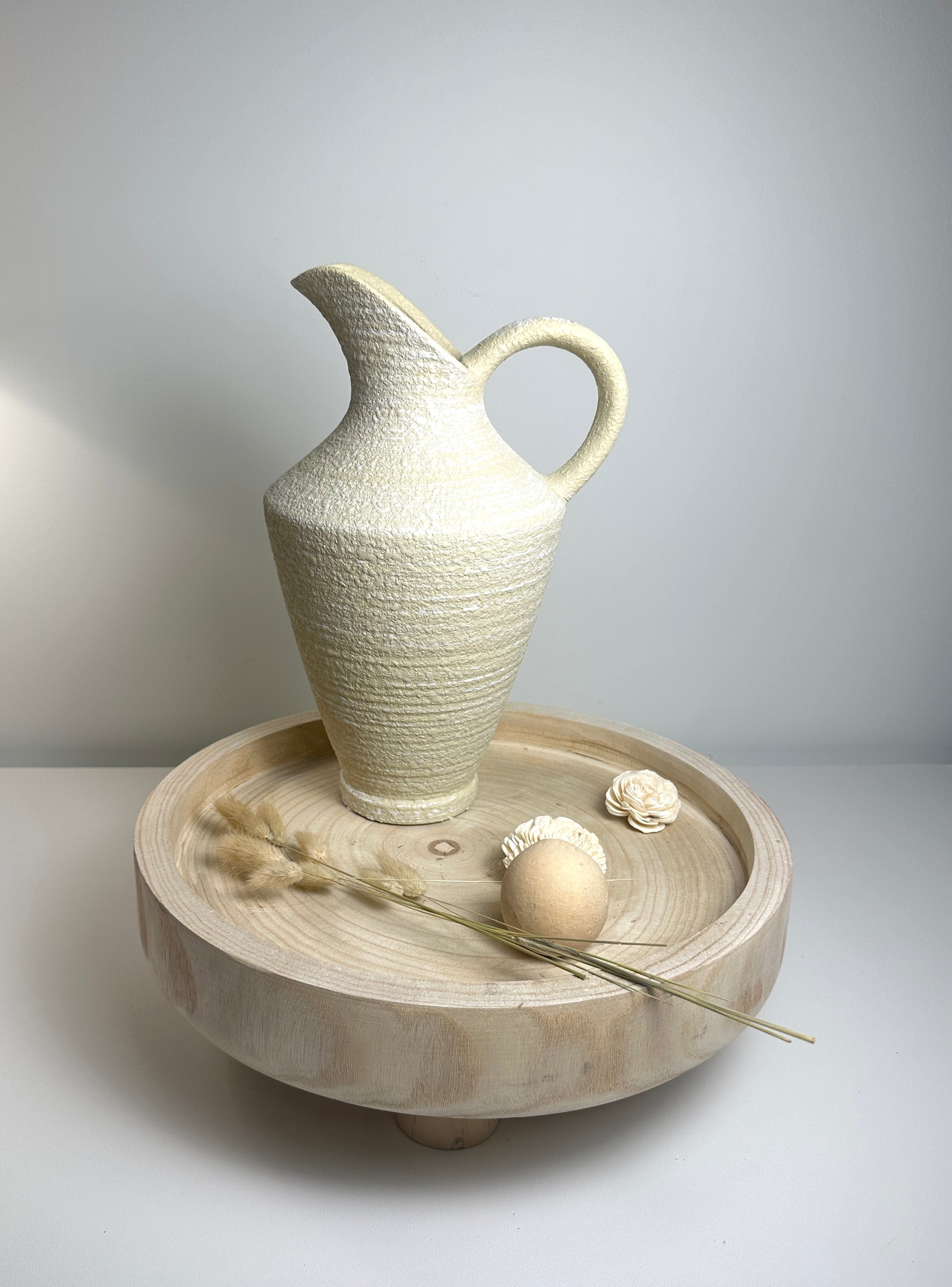 Pitcher Decorative Vase Cream Beige 12"