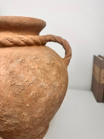 Stunning Roman Style Ceramic Vase Textured and Hand-Painted 15" tall - Brown Terracotta Color