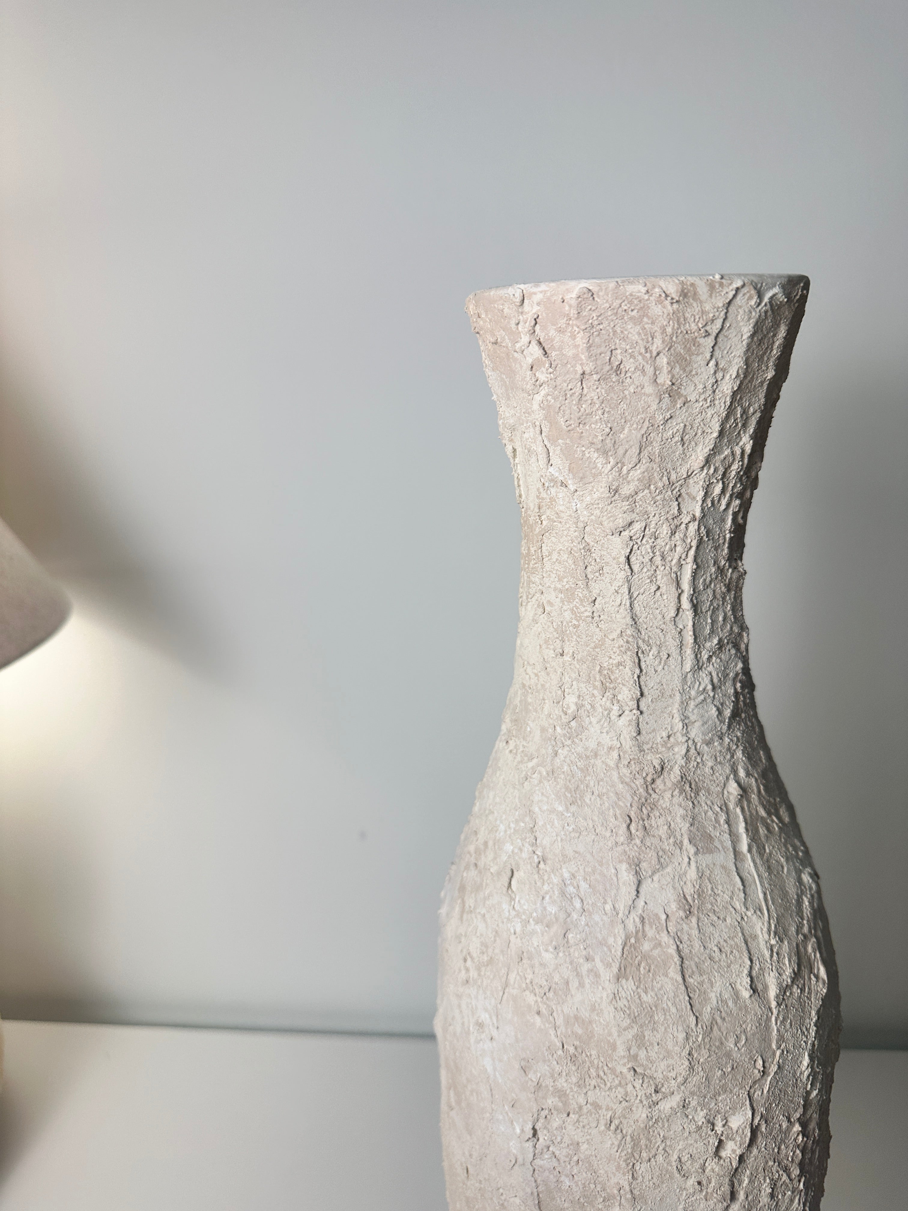 Minimalist Art Piece Floor Vase 19.5" tall - textured and hand-painted - off white