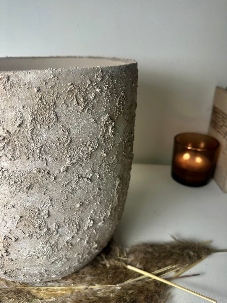 11" tall Minimalist Hand-Painted & Textured Planter Pot with drainage hole - Mesa Beige