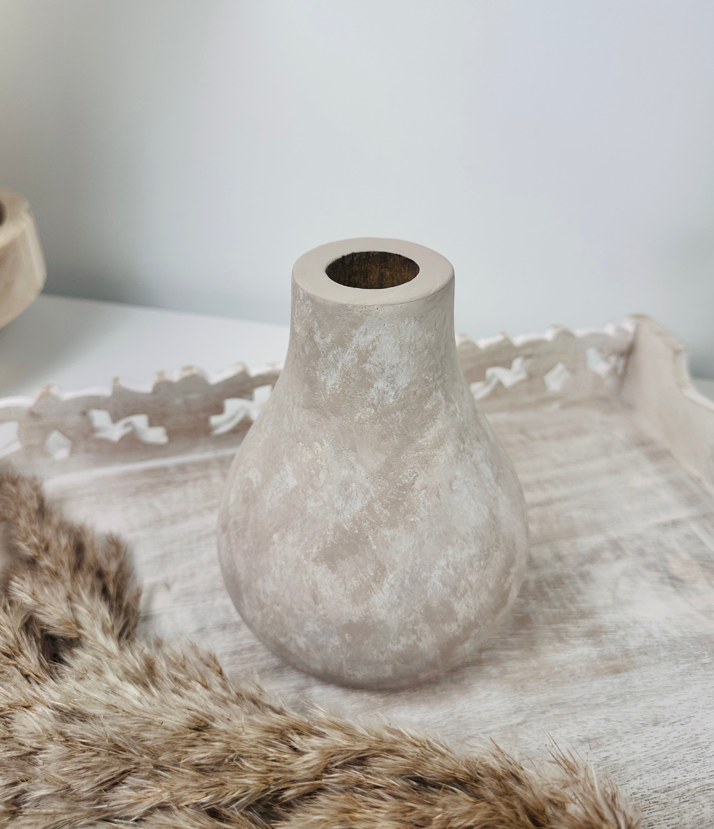 Beige Washed Wood Small Vase 6.5" tall