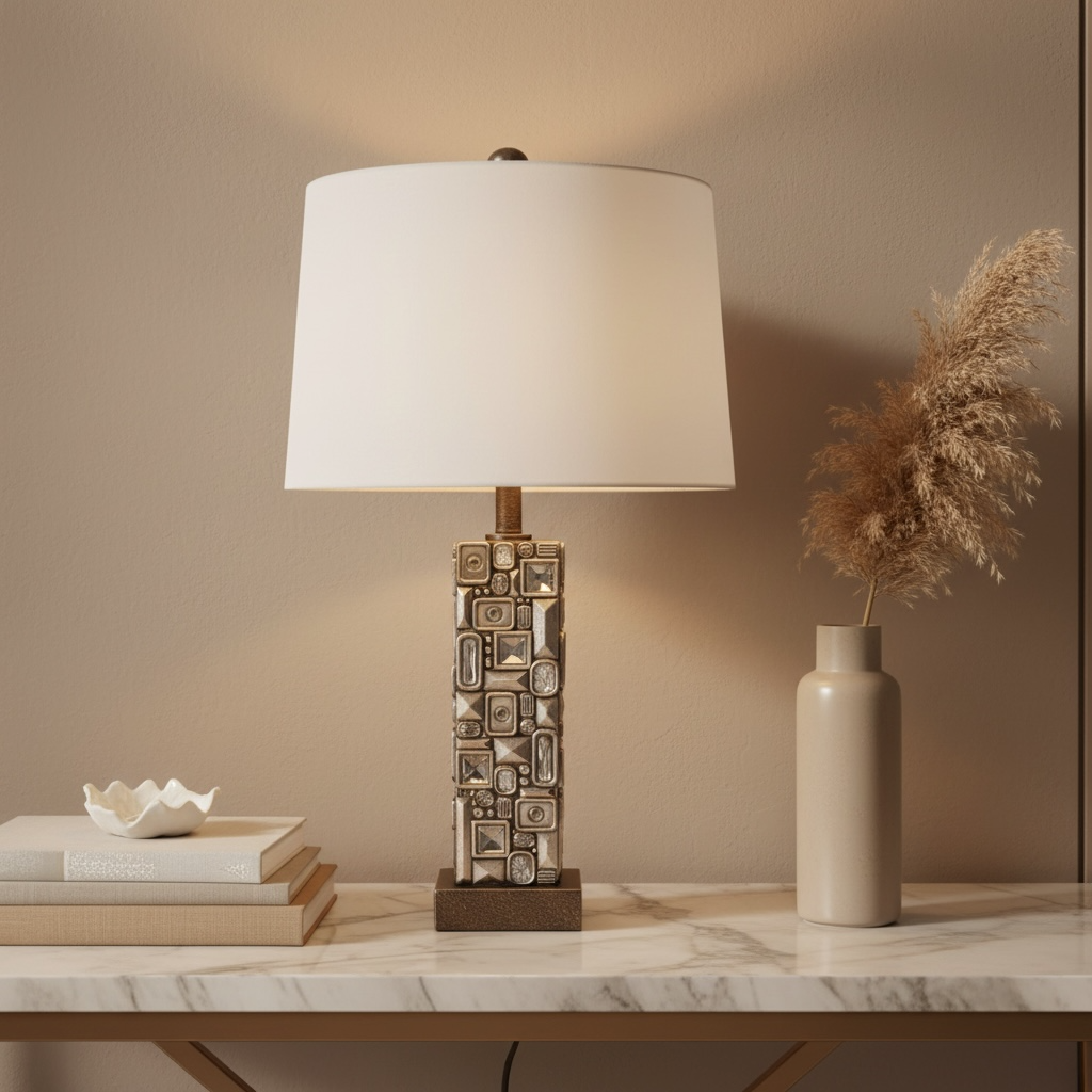 28" Tall Polyresin Table Lamp with Abstract Mirror Design