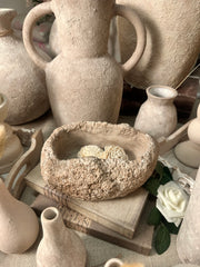 Weathered Stone Basin With Hole Drainage, Small Planter Pot, Hand-Painted Brown