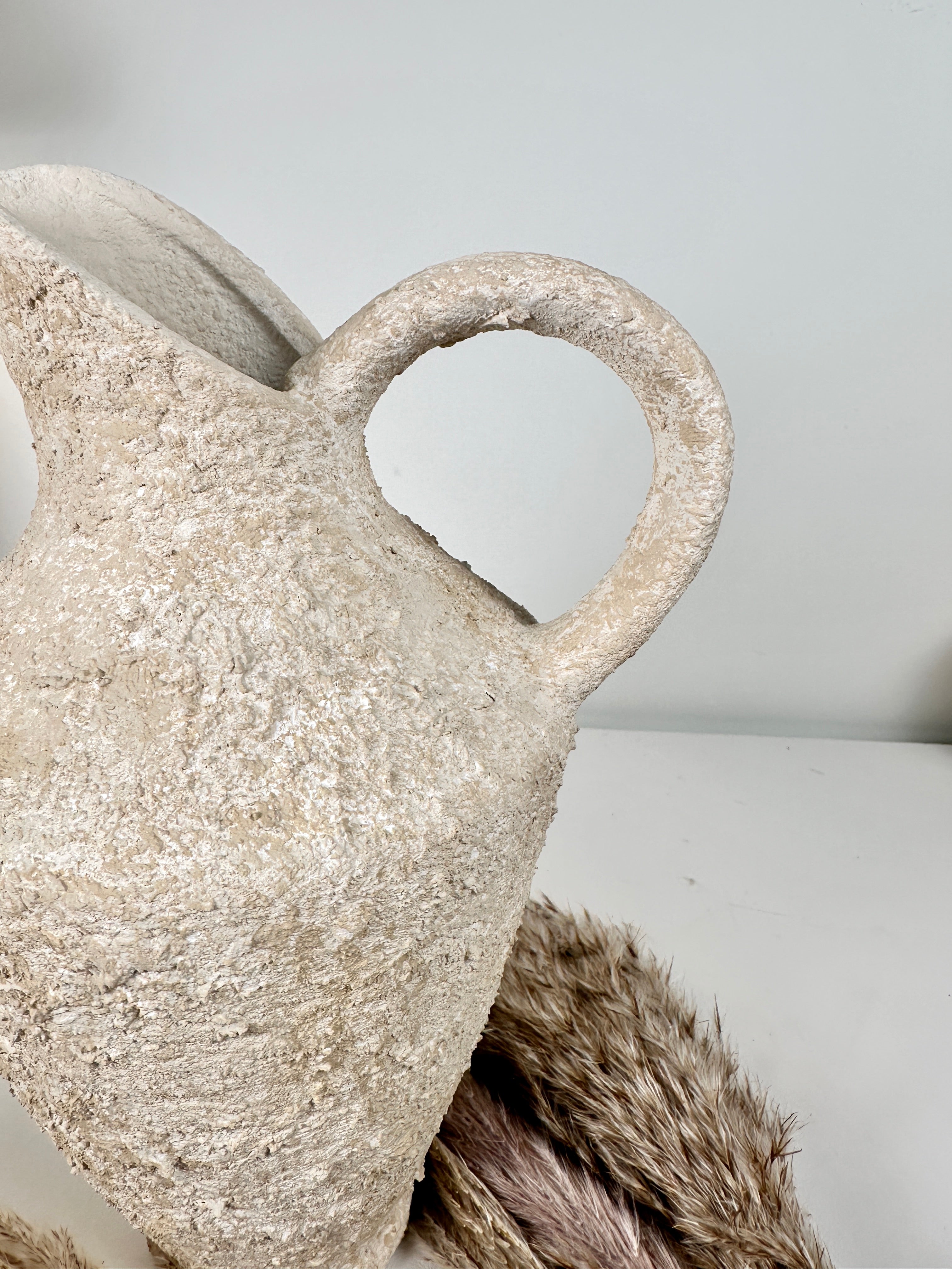 Decorative Textured Hand-painted Pitcher Vase Cream Sand washed 12"