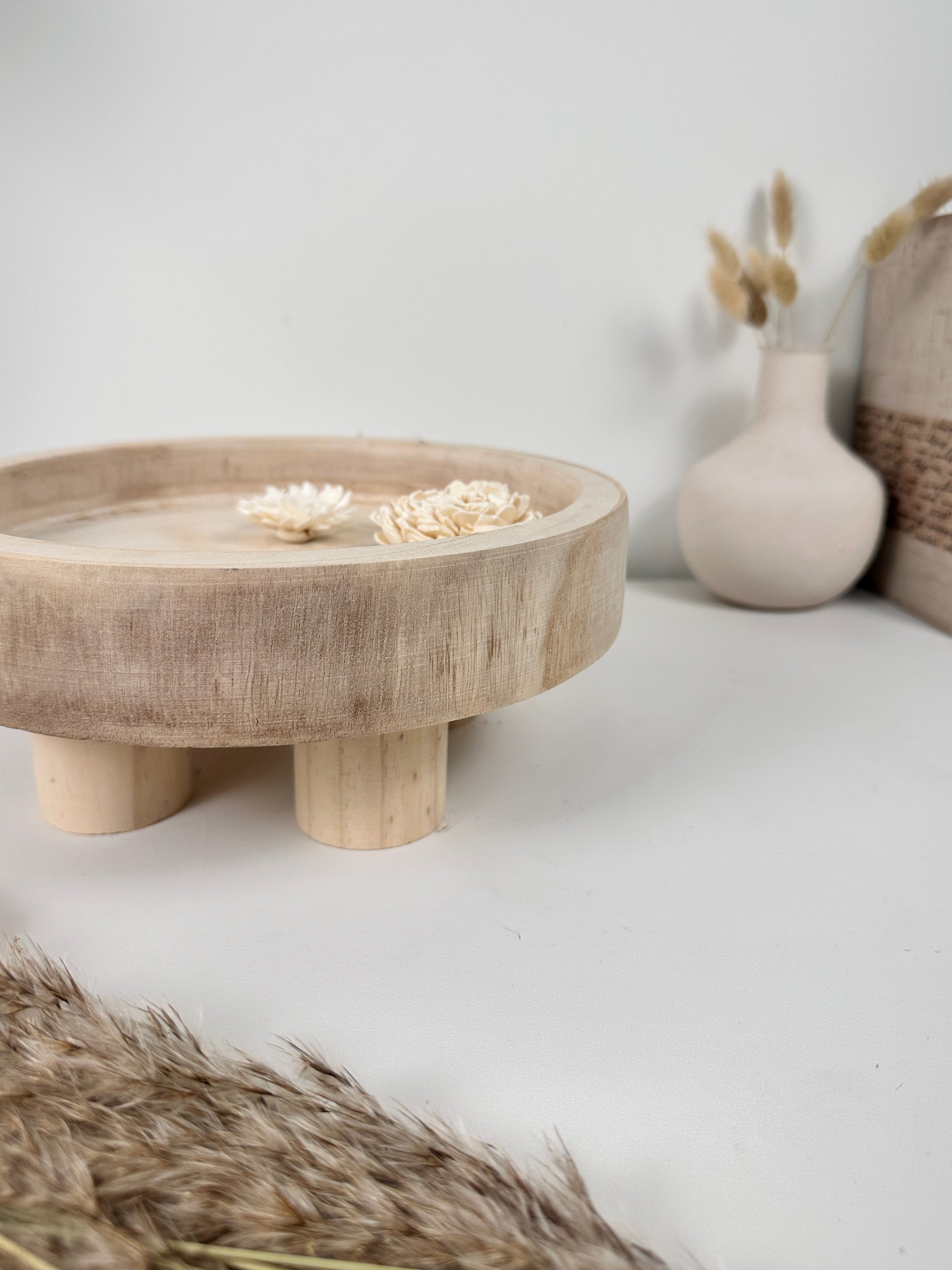 Boho Minimalist Rustic Paulownia Wood Tray 10" long- Beige