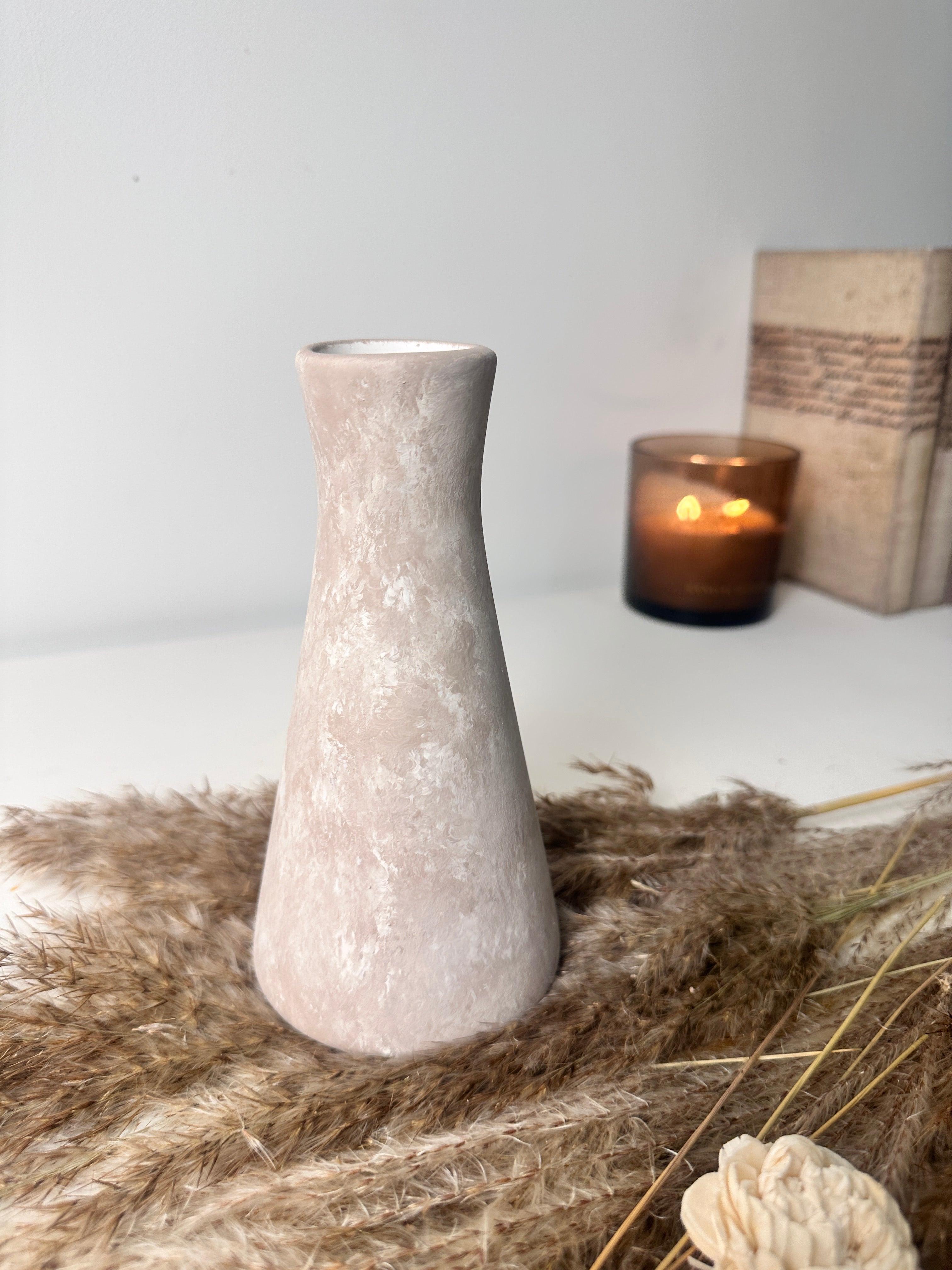 Minimalist rustic hand-painted small Bud vase 7“ tall- Beige wash