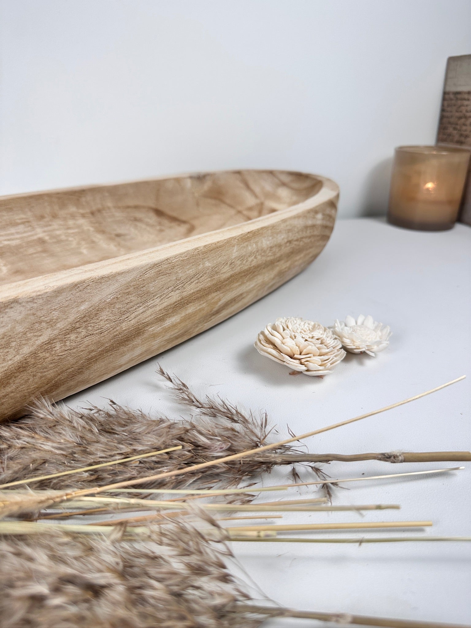 Rustic farmhouse style decorative paulownia tray 16.5” long - Beige