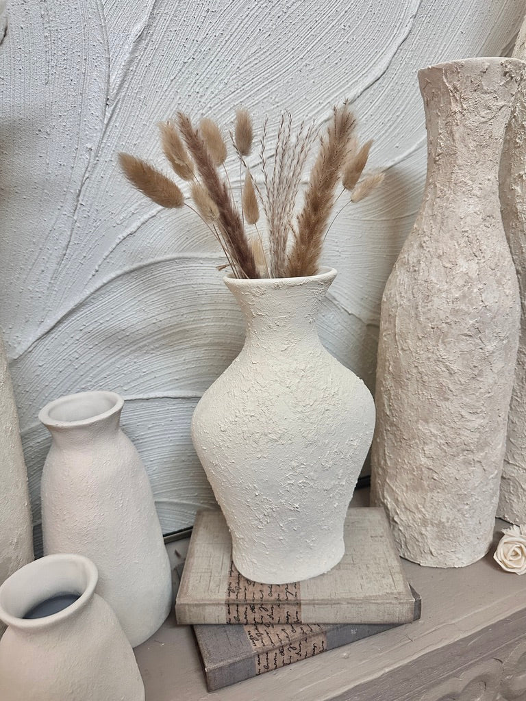 Minimalist Textured Hand-painted Ceramic Vase 11" tall  - Off-White