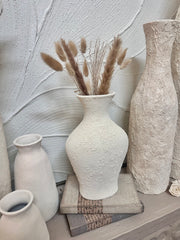 Minimalist Textured Hand-painted Ceramic Vase 11" tall  - Off-White