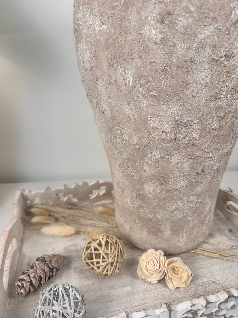 Minimalist Rustic Vase 19.5" tall Textured Hand-painted Ceramic  - Beige washed