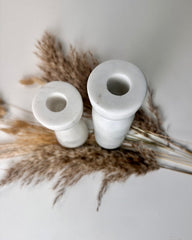 Set of 2 Marble Candle Holders (6x2x2" 8x2x2")  - White