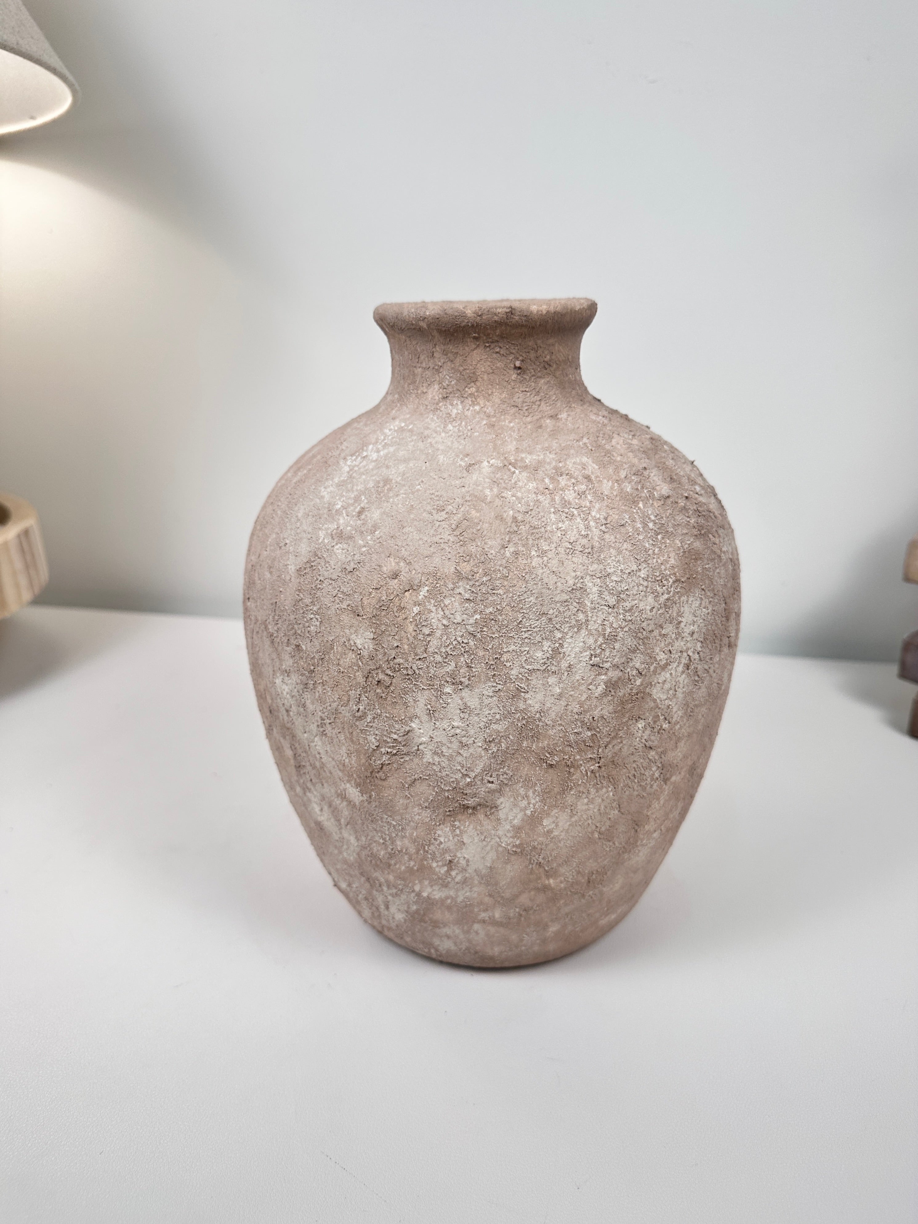 Minimalist Hand-Painted Textured Ceramic Vase 10" tall -  Beige Washed