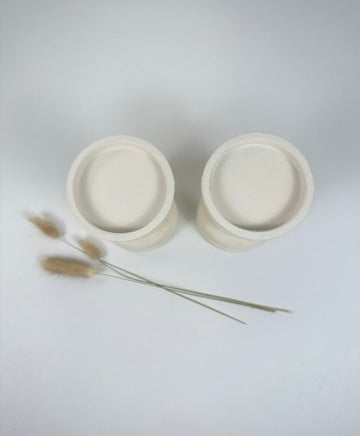 Set of 2 Candle Holders Minimalist Style Hand-Painted and Textured Wood 6" tall each - Cream White