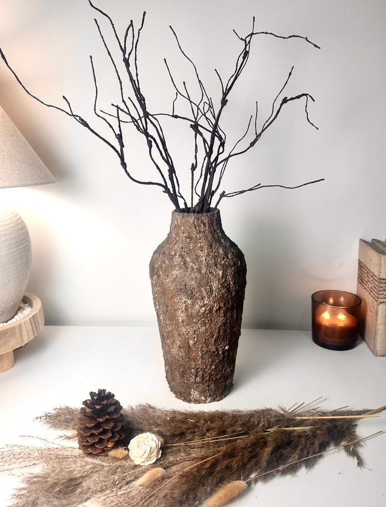 Rustic Tree Style Textured Hand-Painted Ceramic Vase 13" tall - Dark Brown