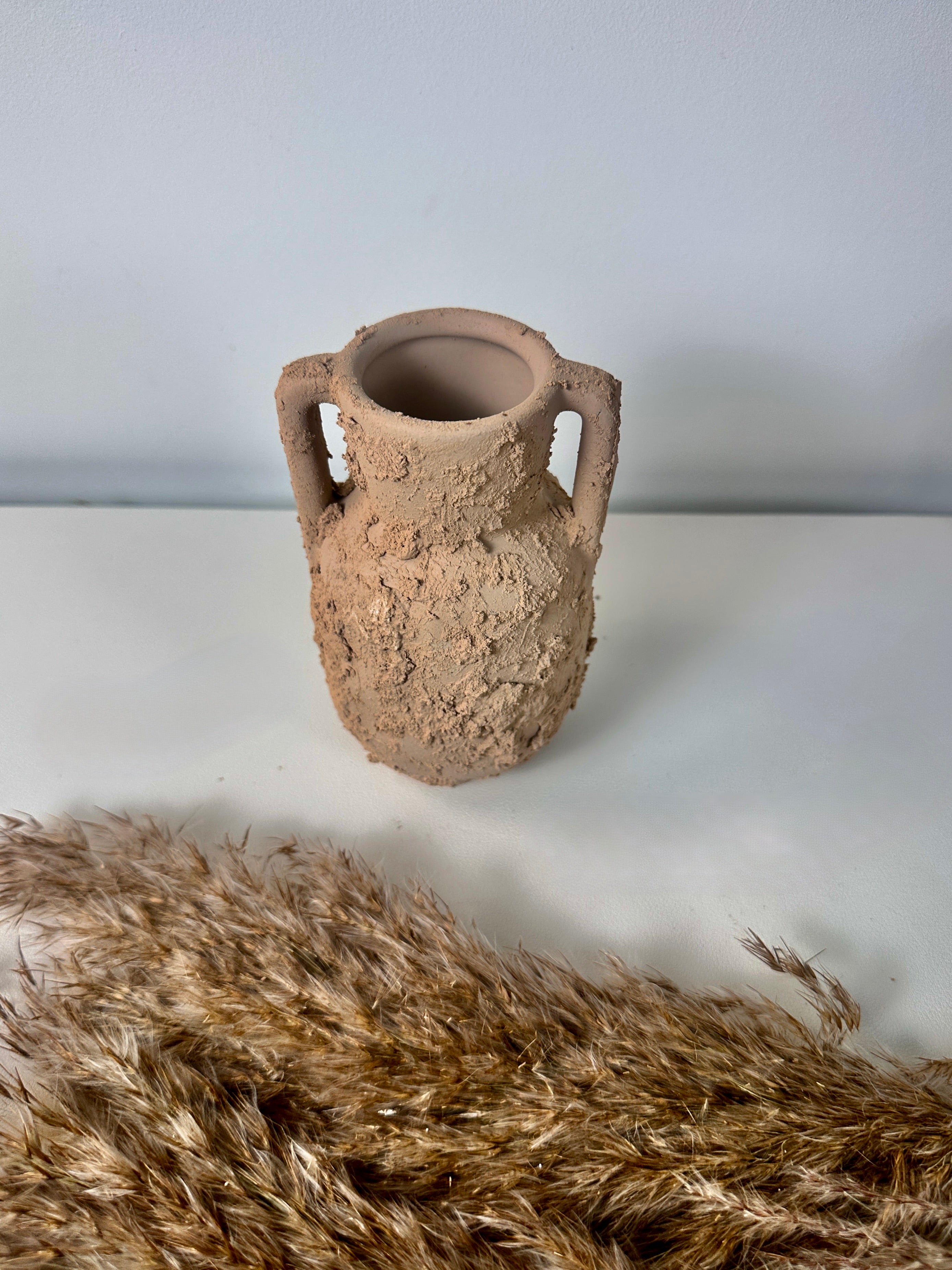 Minimalist rustic hand-painted textured small vase 5“ tall- Tan Beige