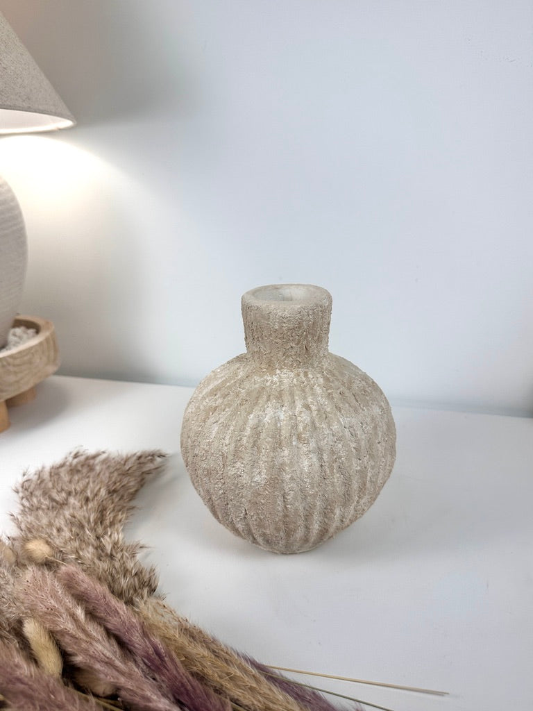 Rustic Minimalist Textured Hand-painted Ceramic Vase 8" tall - Beige Sand Washed