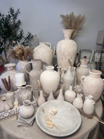 Minimalist Textured Hand-painted Ceramic Floor Vase 25" tall - cream/off-white