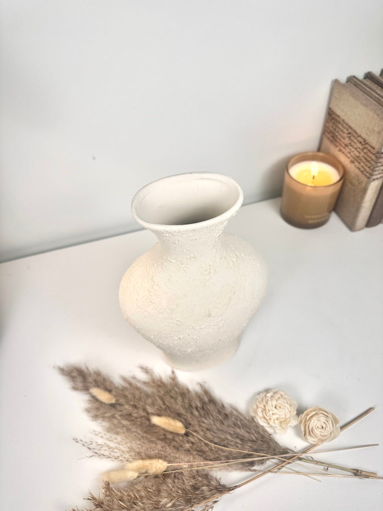 Minimalist Textured Hand-painted Ceramic Vase 11" tall  - Off-White