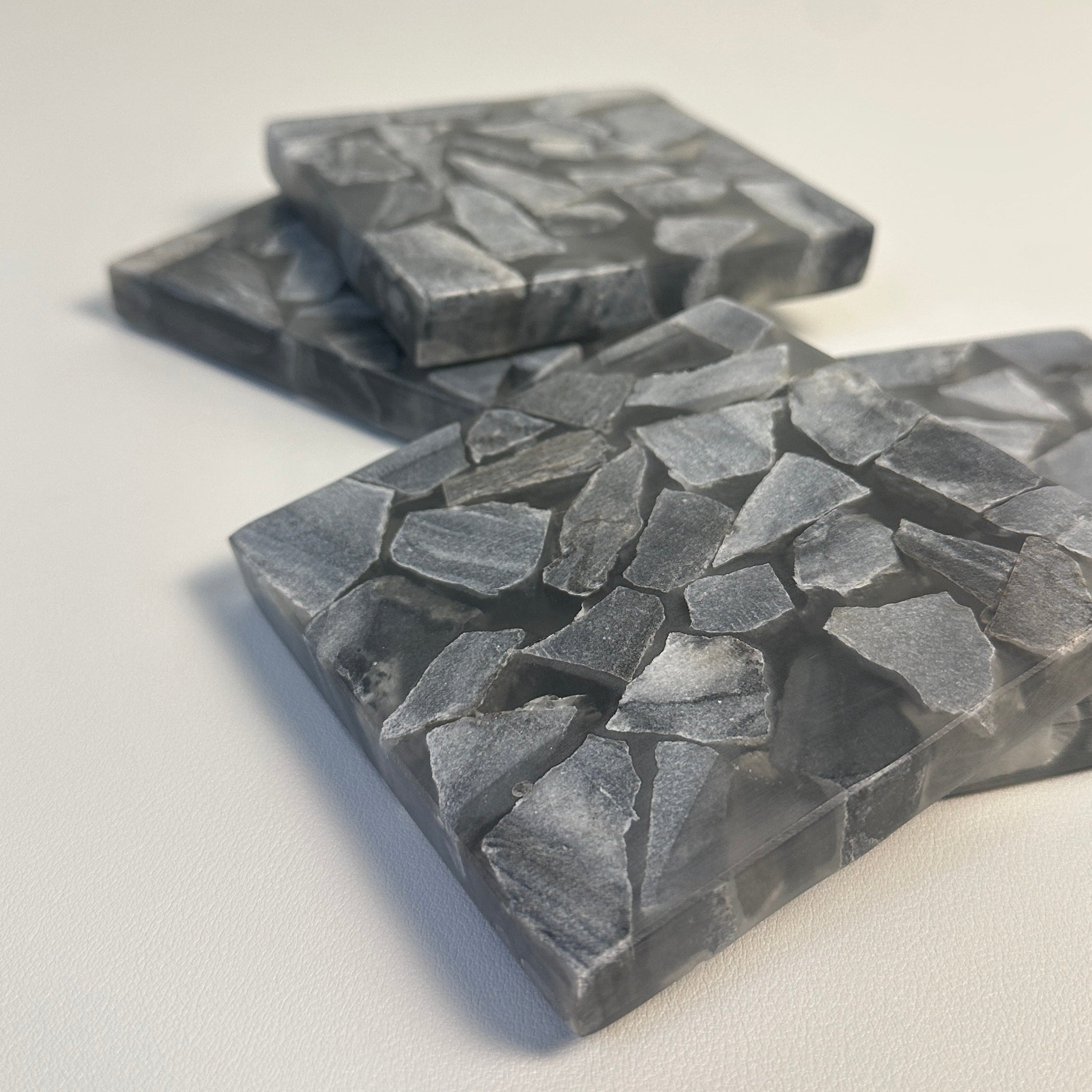 Black Grey Mosaic Marble Coasters Set of 4