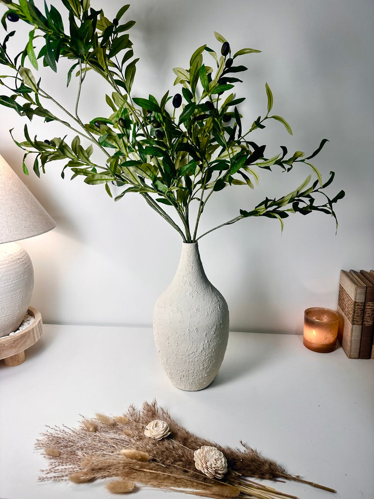 Minimalist Hand-Painted and Textured Vase 14" tall - White Cream