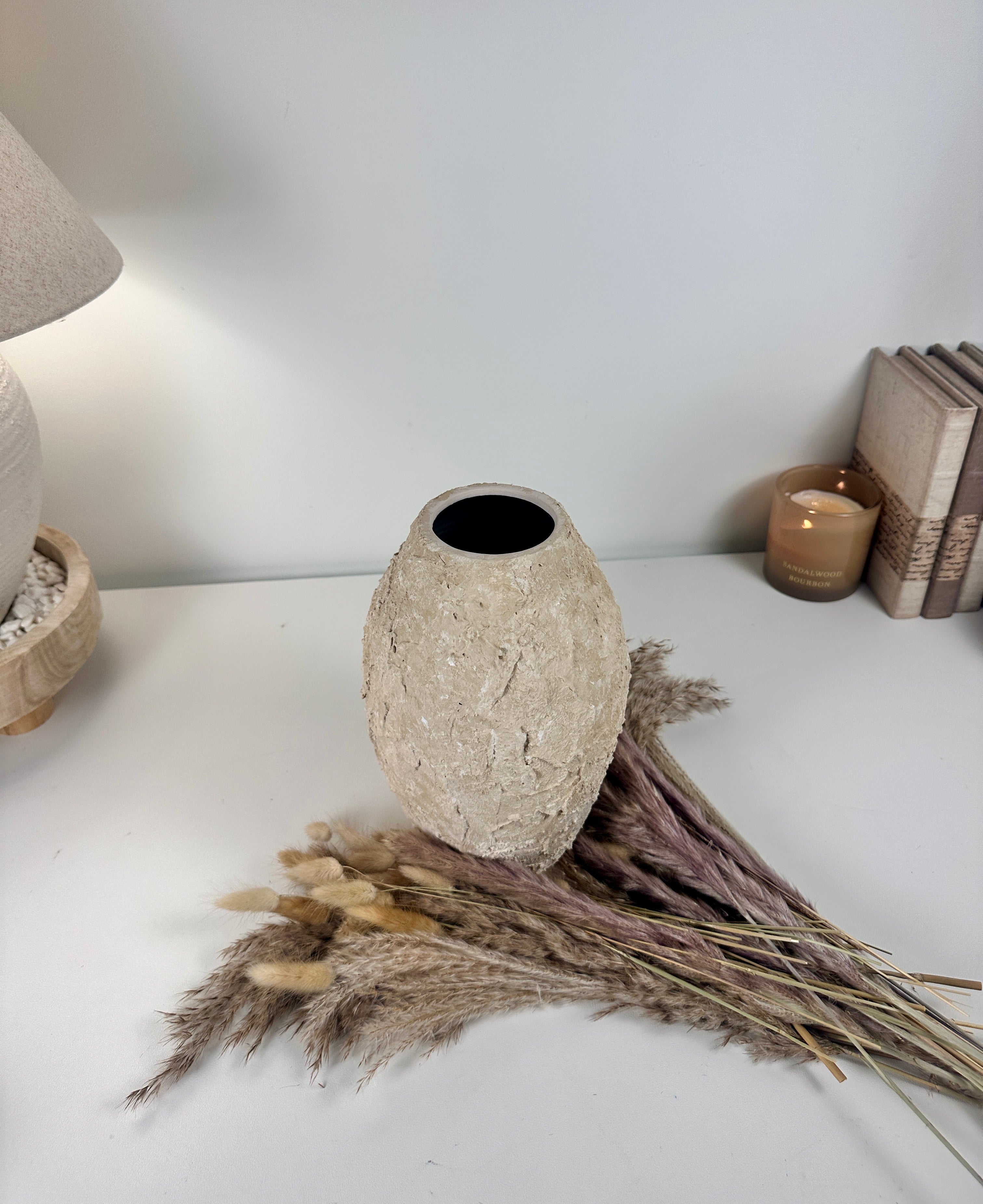 Rustic Minimalist Textured Hand-painted 10.5" tall - Beige Tan washed